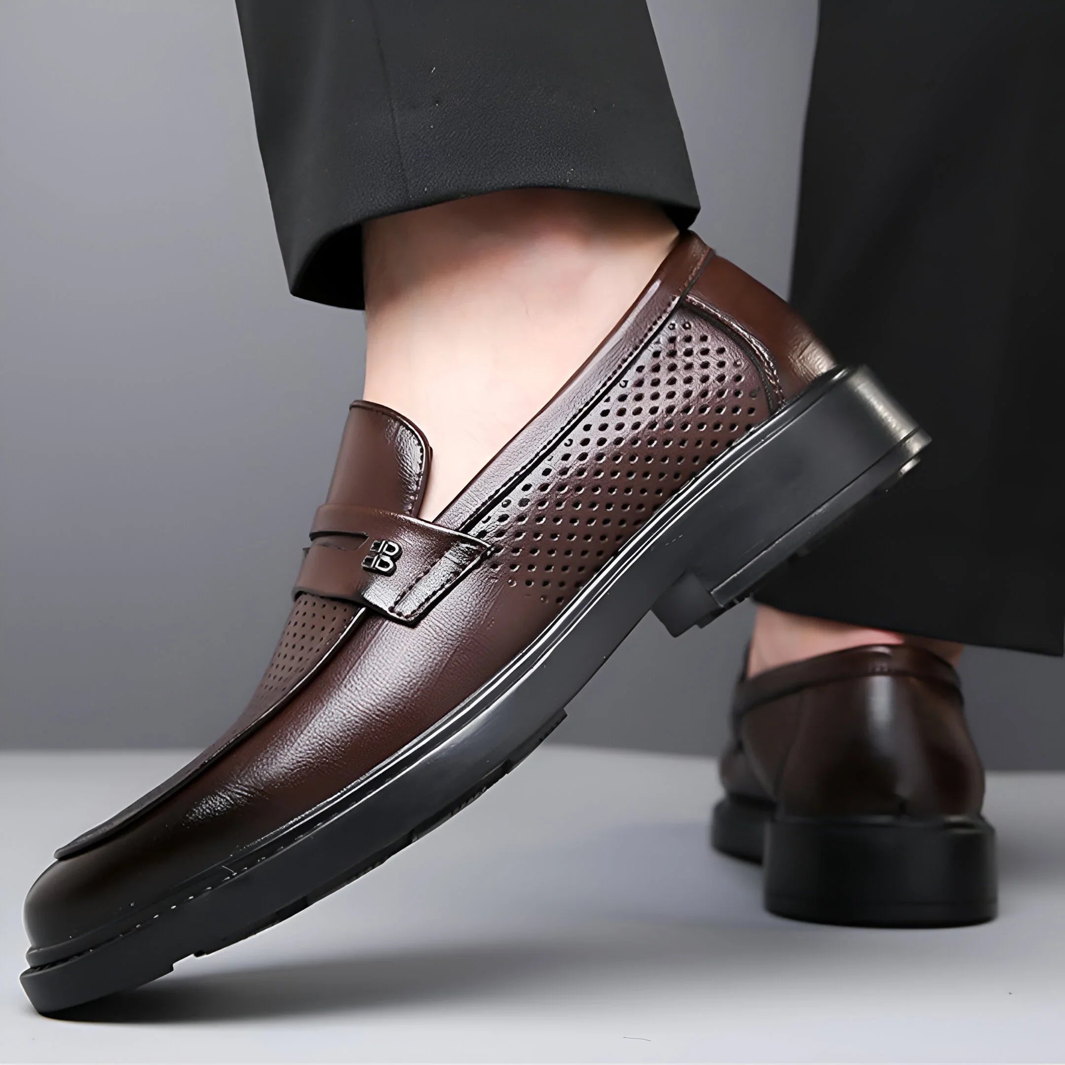 Leonardo Perforated Leather Loafers